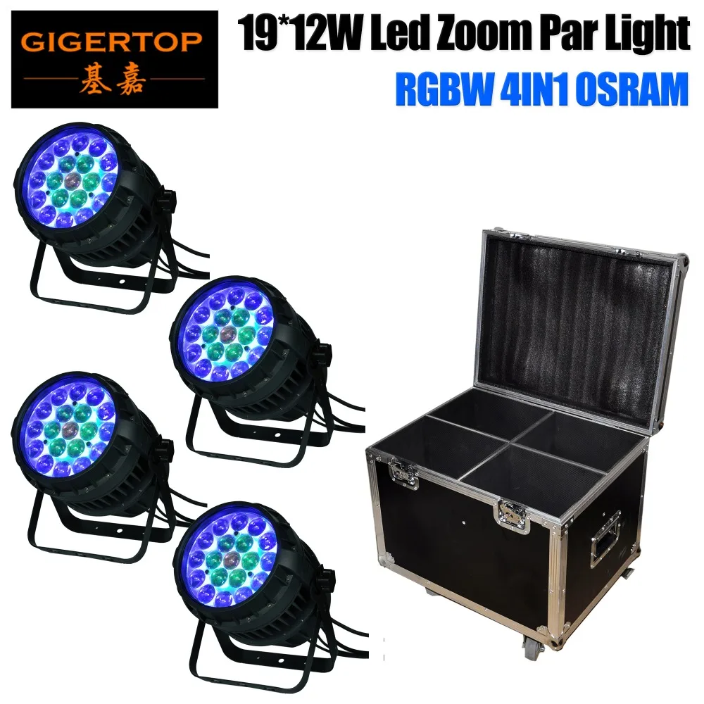 

4in1 Flightcase Pack 19x12W Zoom Led Waterproof Par Cans Aluminum Housing DMX/Auto/Master-slave/Sound Function 19x12W OS-RAM LED