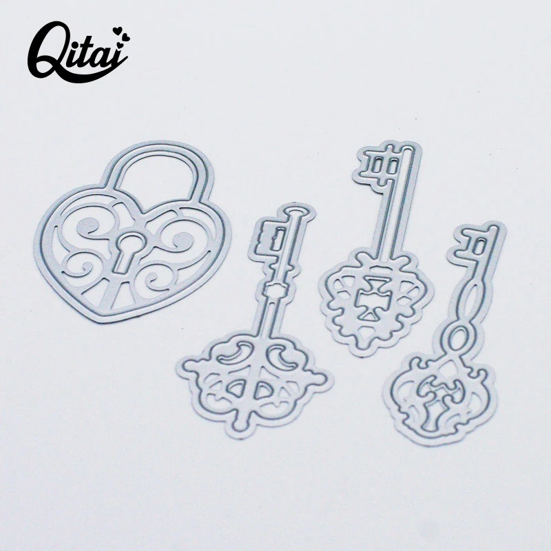 QITAI Locks and Keys Set Metal Cutting Dies Stencil for DIY Scrapbooking Photo Album Embossing Paper Cards Crafts Diecuts D14