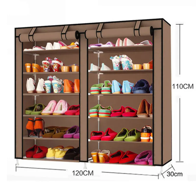 Волшебный союз минималистский обуви стойки двухрядные 6 Слои утолщаются Ткань Оксфорд обувной шкаф пыле органайзер для хранения обуви мебель