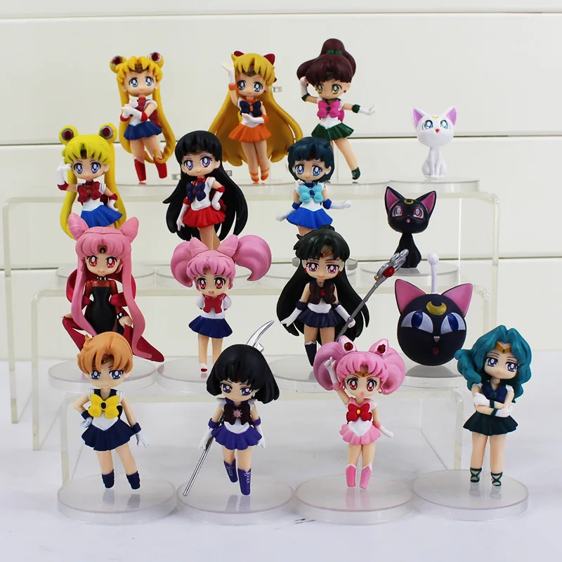 

16Pcs/Lot Anime Sailor Moon Figures Tsukino Sailor Mars Mercury Jupiter Venus Saturn Figure Toy PVC Model Dolls 6~7cm