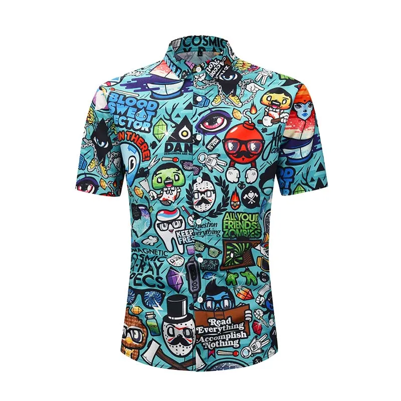 Гавайская пляжная рубашка с короткими рукавами для мужчин летняя модная футболка с рисунком аниме тропическая рубашка Алоха вечерние повседневные тонкие топы для отдыха - Цвет: CE901008