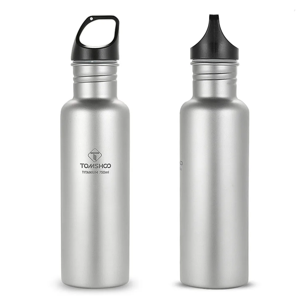 

TOMSHOO Outdoor Tableware 750ml Full Titanium Water Bottle with Extra Plastic Lid Ultralight Camping Hiking Cycling Water Bottle