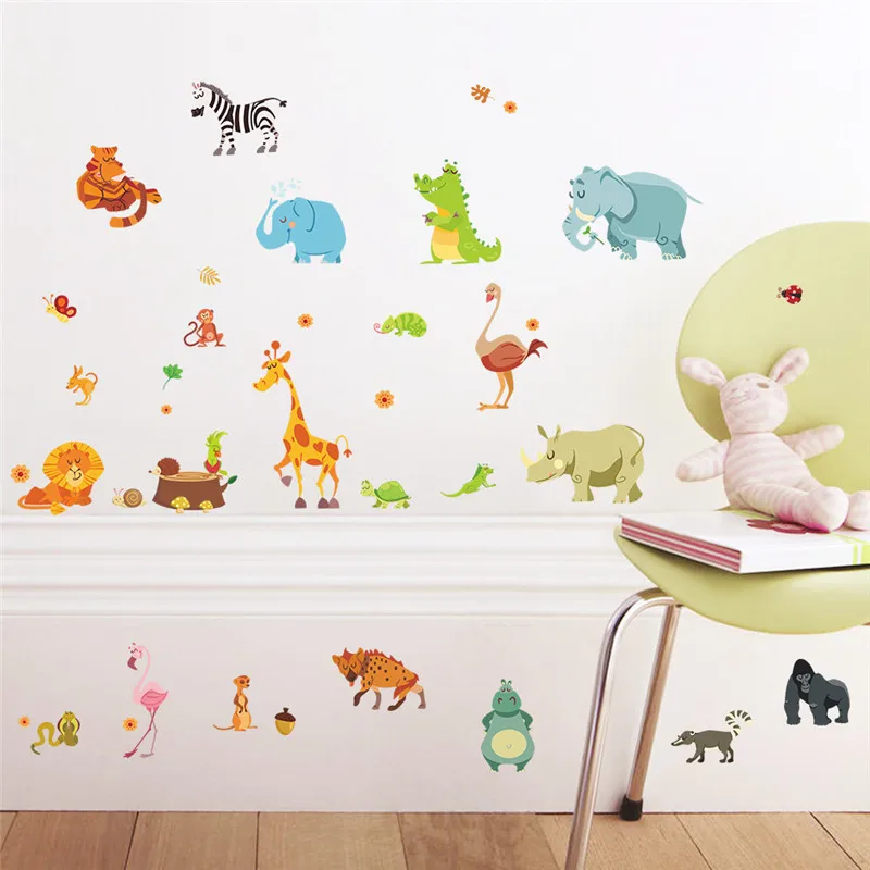 Джунгли животные настенные наклейки для детской комнаты сафари для детской комнаты детский домашний декор плакат Обезьяна Слон настенные Переводные картинки с лошадью