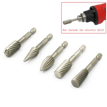 

5pcs HSS Rotary Burr File Rasp Drill Bits 6mm Woodworking Tool Plastic Wood Carving Engraving Grinding Cutter Tool