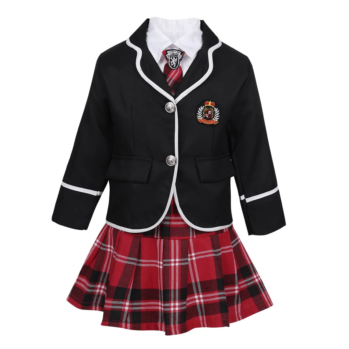 Для девочек школьная Униформа британский стиль Школьный костюм Аниме Костюм сцены пальто с рубашка галстук комплект с мини-юбкой
