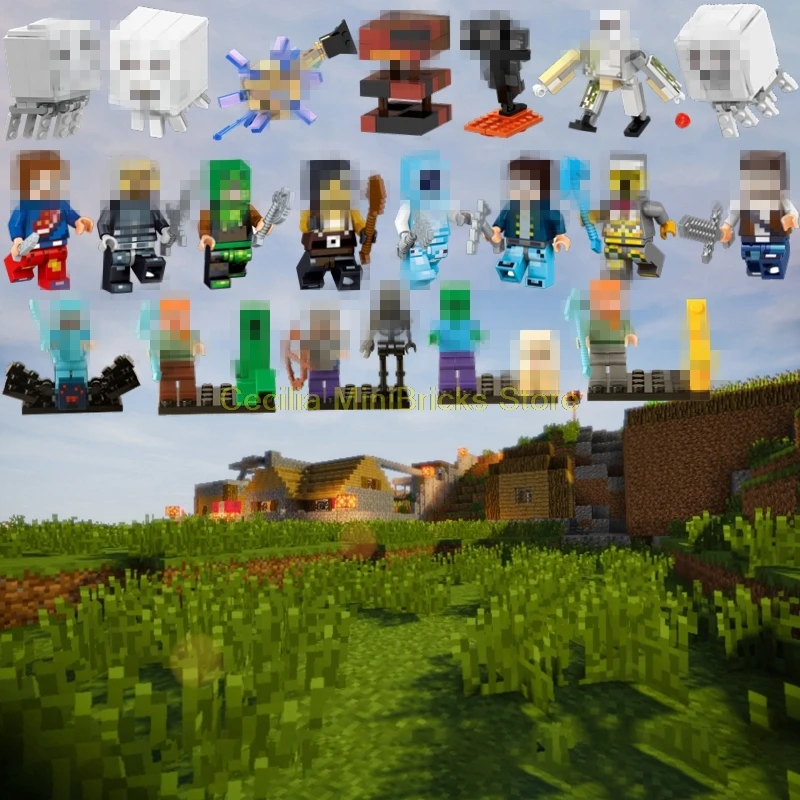 

Legoing Minecraft Series Zombie Steve Village Dragon Ghast Model Building Blocks Toys Compatible With Legoings Game Minecraft