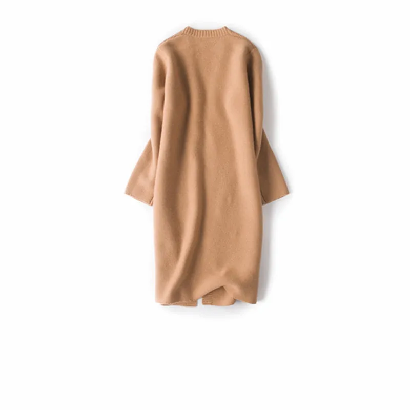 2018 Новая мода 100% козья кашемир толстый вязаный женский длинный кардиган свитер пальто Vneck H-straight loose M-XL бордовый 4 цвета