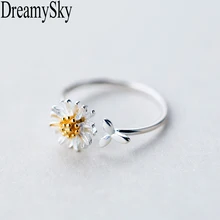 DreamySky koreański prawdziwy kolor srebrny Daisy pierścienie kwiatowe dla kobiet regulowana obrączka biżuteria