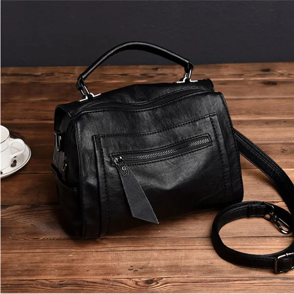 Сумка Корейская Мода Многофункциональная косая пролет мягкая кожа досуг вместительные сумки для молодых девушек сумка - Цвет: black