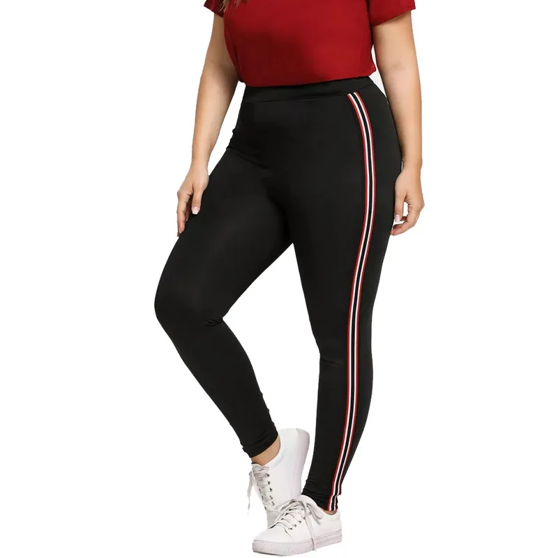 

MoneRffi 2019 Women Leggings Side Striped Fitness Big Size Legging Sport Workout Jogging Elastic Slim Pants Plus Size 4XL 5XL