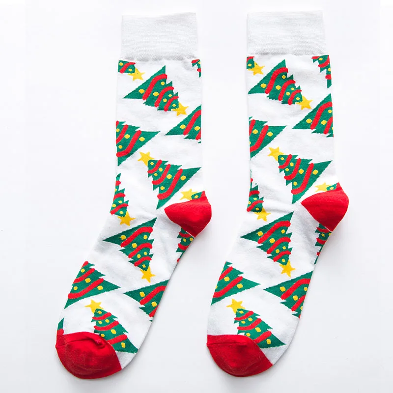 Мужские и wo мужские высококачественные хлопковые носки, новогодние подарочные носки, мультфильмы, снежинки, модные носки, носки Новогодний подарок - Цвет: C