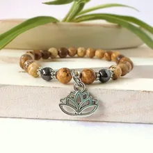 Sn0204 лотоса браслет натуральный камень браслет Рисунок камня Yoga браслет наручные мала духовного исцеления браслет