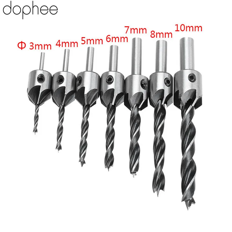 dophee Drilling Accessory HSS 5 Flute Countersink Drill Bit Set Reamer Woodworking Chamfer Power Tools High Carbon 3-10MM 7PCS dophee Drilling Accessory HSS 5 Flute Countersink Drill Bit Set Reamer Woodworking Chamfer Power Tools High Carbon 3-10MM 7PCS