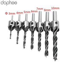 dophee Drilling Accessory HSS 5 Flute Countersink Drill Bit Set Reamer Woodworking Chamfer Power Tools High Carbon 3-10MM 7PCS