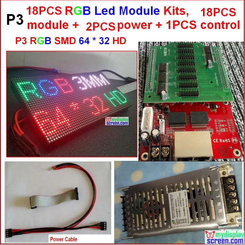 

18pcs 3mm led module kits, 18 pcs module + 2 power + 1 controller + power cable + data cables