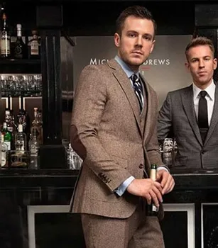

Special Elbow Patch Brown Tweed Men Tuxedos Wedding Classic Suit Blazer Jacket Slim Fit Groom Custom Made Best Man 3 piece Prom