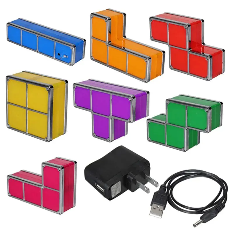 DIY Tetris Puzzle светильник, Штабелируемый светодиодный настольный светильник, строительный блок, светодиодный ночник, романтическая новинка, лампа для подарка ребенку