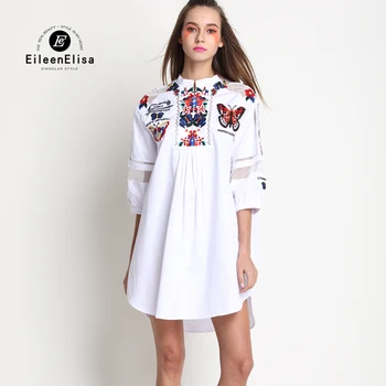 

Runway Floral Embroidery Dress 2017 Luxury Dresses Women Summer Casual Dress White