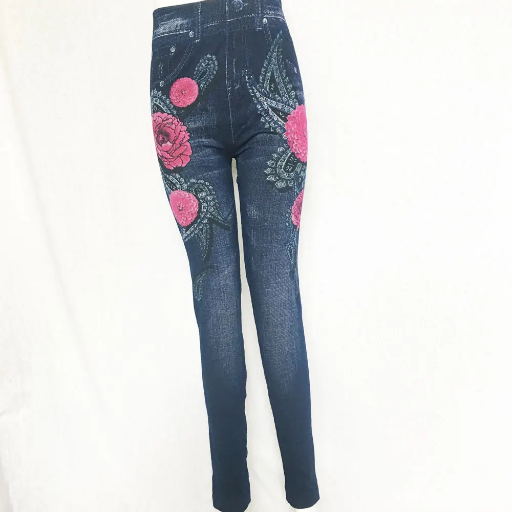Модные тонкие женские леггинсы из искусственной лосины из джинсовой ткани, сексуальные летние леггинсы с карманом и принтом, повседневные узкие брюки, женская одежда - Цвет: Cockscomb