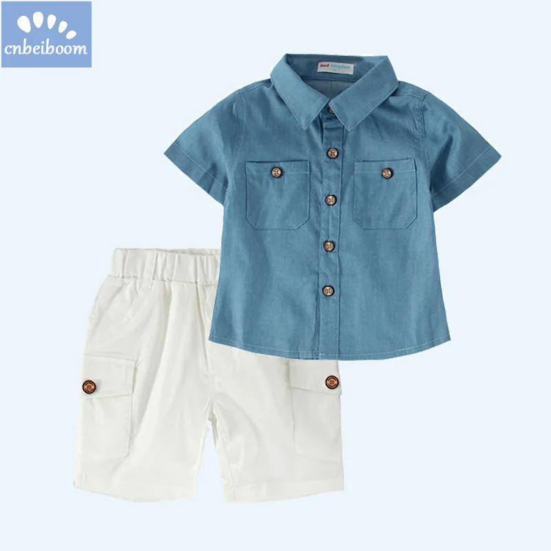 2 Piece baby children clothing sets Boy 2018 Summer soft denim shirt