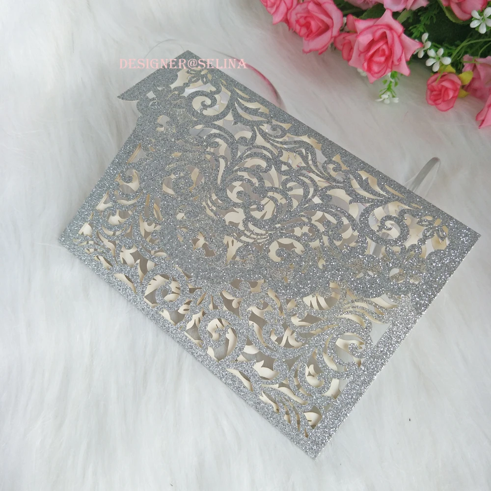 Серебряные блестящие лазерные приглашения 2019 пробы для свадебной Quinceanera Sweet 16th