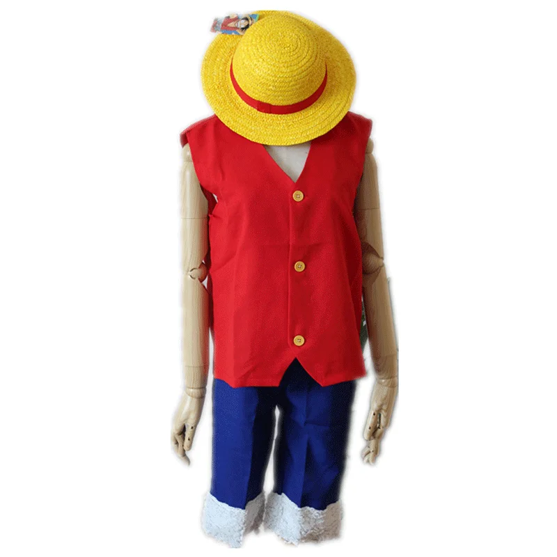 

Japanese Anime One Piece Monkey D. Luffy Costume Comic con mens Role Play Luffy Cosplay clothing full set with hat