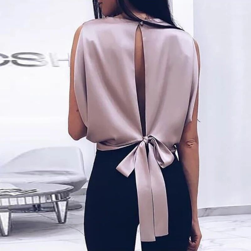 

Summer satin silk tops for women 2018 new loose plus size elegant shirts tee shirt sleeveless office work satin female tops