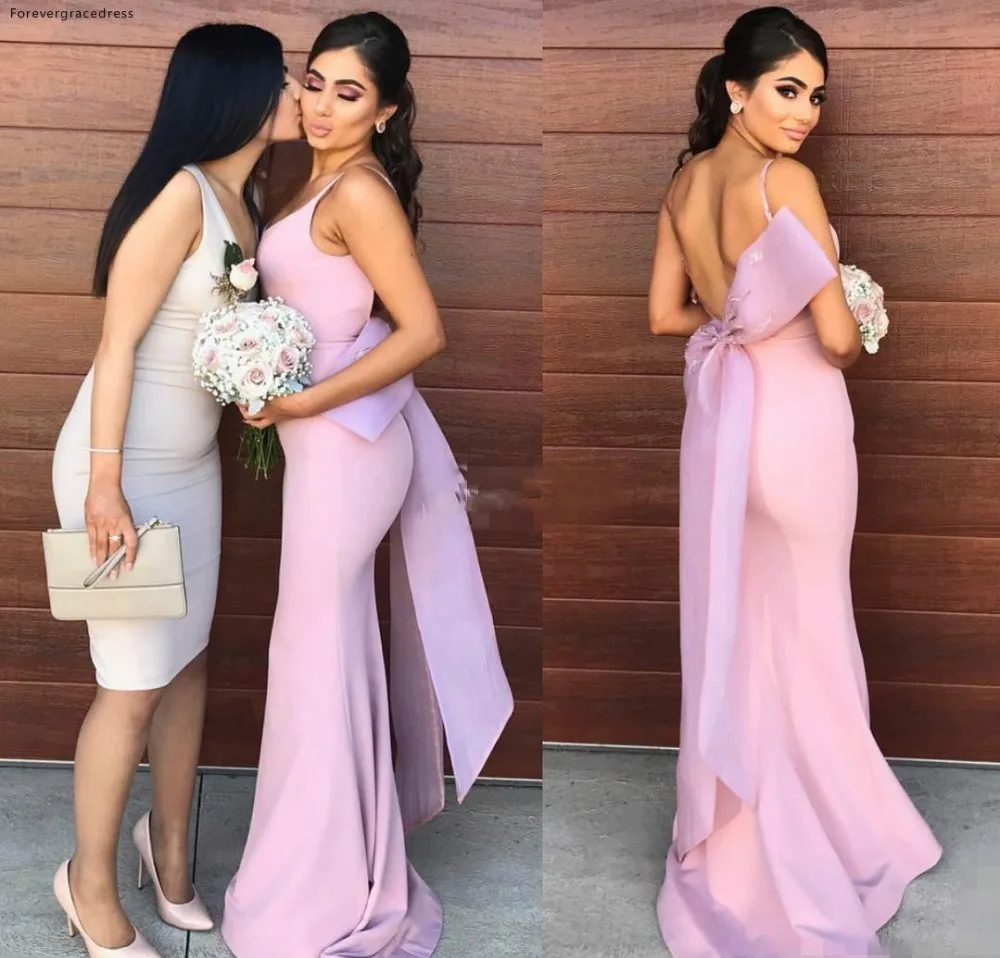 

Dusty Pink Bridesmaid Dresses 2019 Backless Summer Country Garden Wedding Party Guest Maid of Honor Gowns Plus Size Custom Made