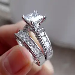 2-в-1 Женские Винтаж Белый Diamond Silver Обручение обручальное кольцо