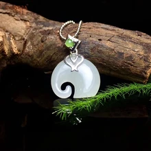 Сертифицированный подвескаиз натурального камня нефритовый инкрустированный серебро 925 пробы ручной работы Счастливый Слон нефрит кулон белый Высокое качество чудесные подарки