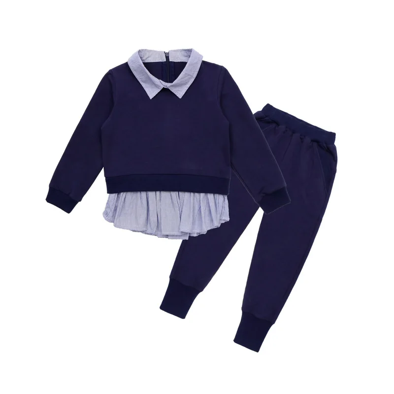

Baby Girl Clothes 2018 Toddler Kids Autumn Solid Clothing Set Turn-down Collar Tops+Pants 2Pcs Sets for 3-12Y Teenager Suits