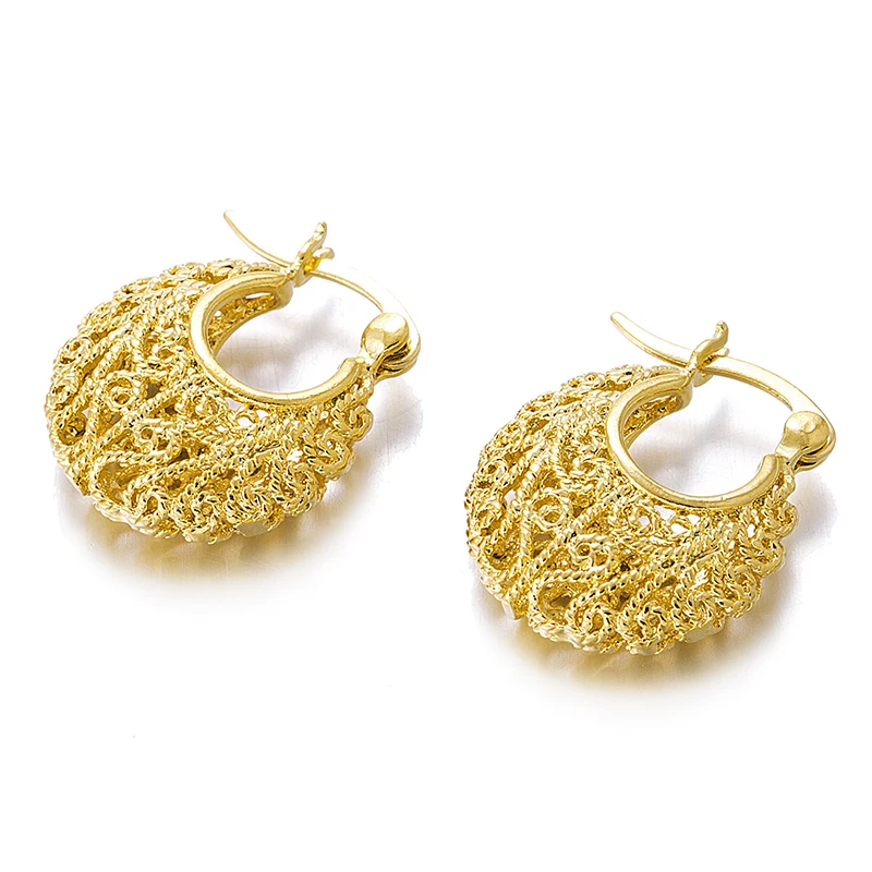 Ethlyn Jewelry Gold Color Cute Hollow Round Clip Earrings Ethiopian /Arab /Middle East Gifts Women Fashion Jewelry E052B Ear clip earrings Clip earrings