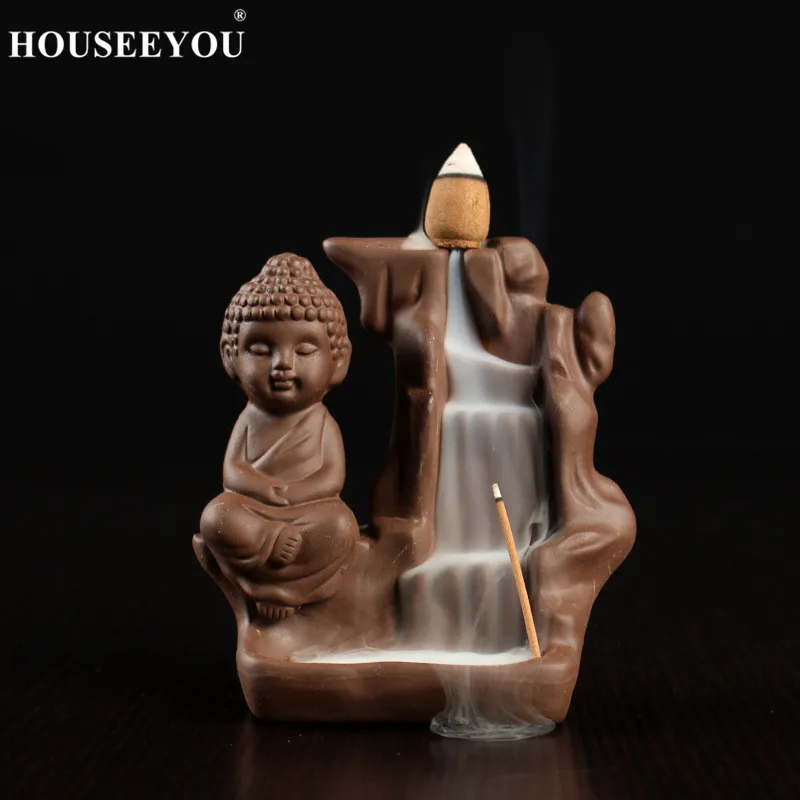 HOUSEEYOU Будда благовоний монах пейзаж благовония горелка Керамическая фиолетовая глина Курильница держатель для Рожков обратного потока благовония горелка