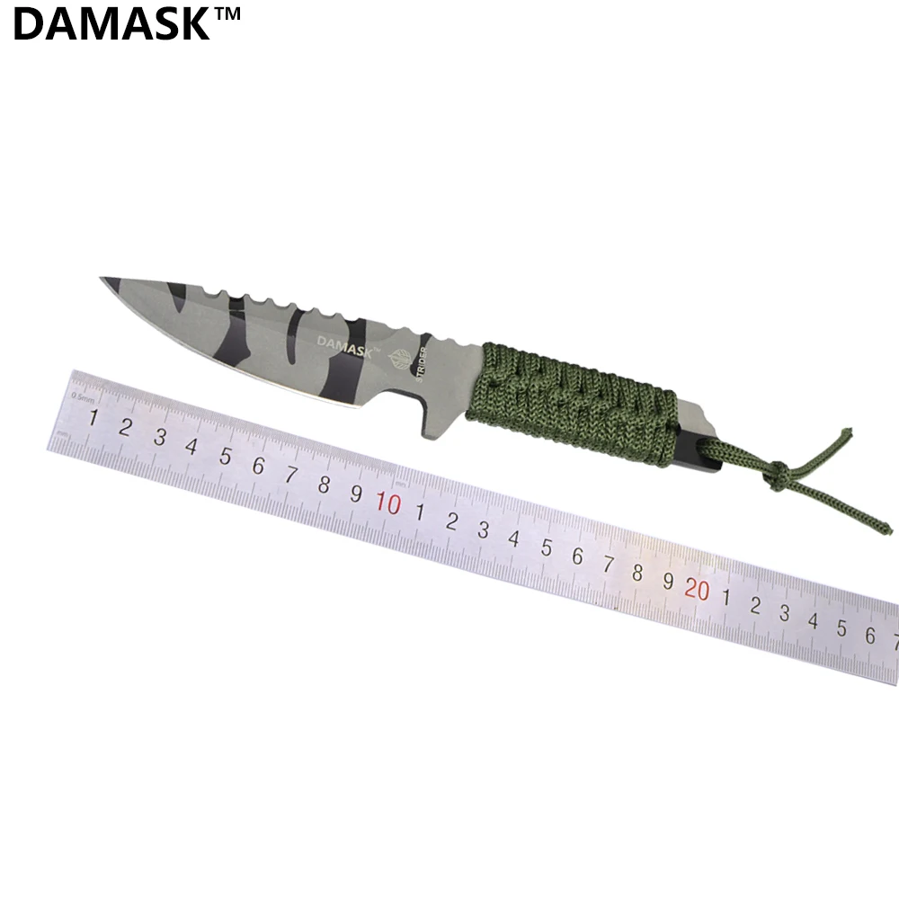 Damask Fixed Blade Knife Outdoor Survival Military Comouflage Straight