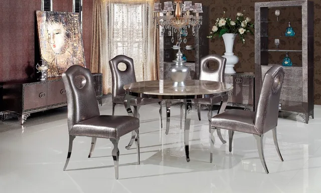 Best Price stainless steel marble Dinning table with dining room set with 4 chairs, 2 leather wine cabinet, TV unit, leather small cabinet Best Price stainless steel marble Dinning table with dining room set with 4 chairs, 2 leather wine cabinet, TV unit, leather small cabinet