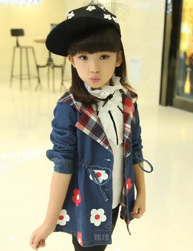 Детская одежда для девочек Новинка средних детей в длинные весенние корейские джинсовые модная куртка - Цвет: Синий