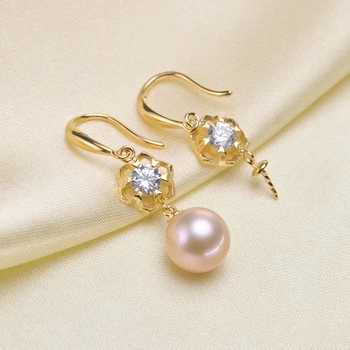 

3Pairs/Lot Shinning Zircon DIY Pearl Earrings Fittings S925 Sterling Silver Pearl Earrings Components Silver&Gold Color