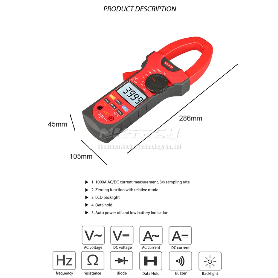 UNI-T Цифровые токоизмерительные клещи UT207 UT207A UT208 UT208A UT209 UT209A Авто Диапазон AC DC Вольт тока 1000V 1000A Амперметр частота Ом