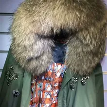 Элегантная Большая куртка с воротником из меха енота без меховой подкладке Mr Mrs parka пальто