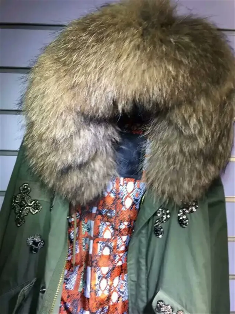 

Elegant large raccoon fur collar jacket without fur lined Mr Mrs parka coats