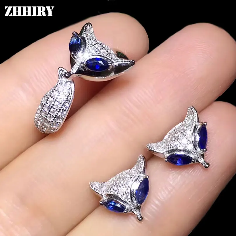 Серьги женские из серебра 925 пробы с натуральным сапфиром|jewelry sets|earrings forearrings for women