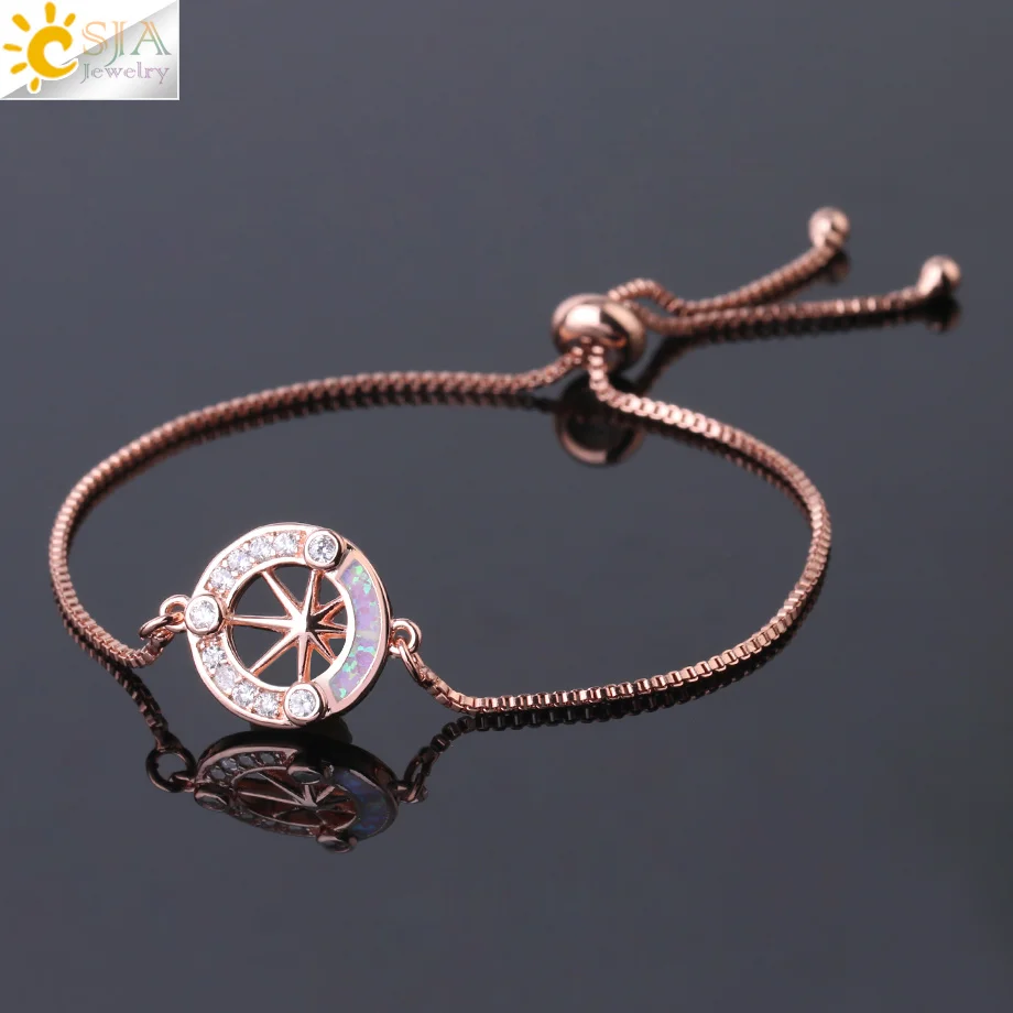 

CSJA Fashion Chain Bracelet Round Charms Invisible Inlay Zircon CZ Opal Adjustable Thin Bracelets & Bangles for Women Girls G084