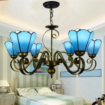 

Mediterranean Tiffany Baroque Stained Glass Suspended Luminaire E27 110-240V Chain Pendant lights for Home Parlor Dining room