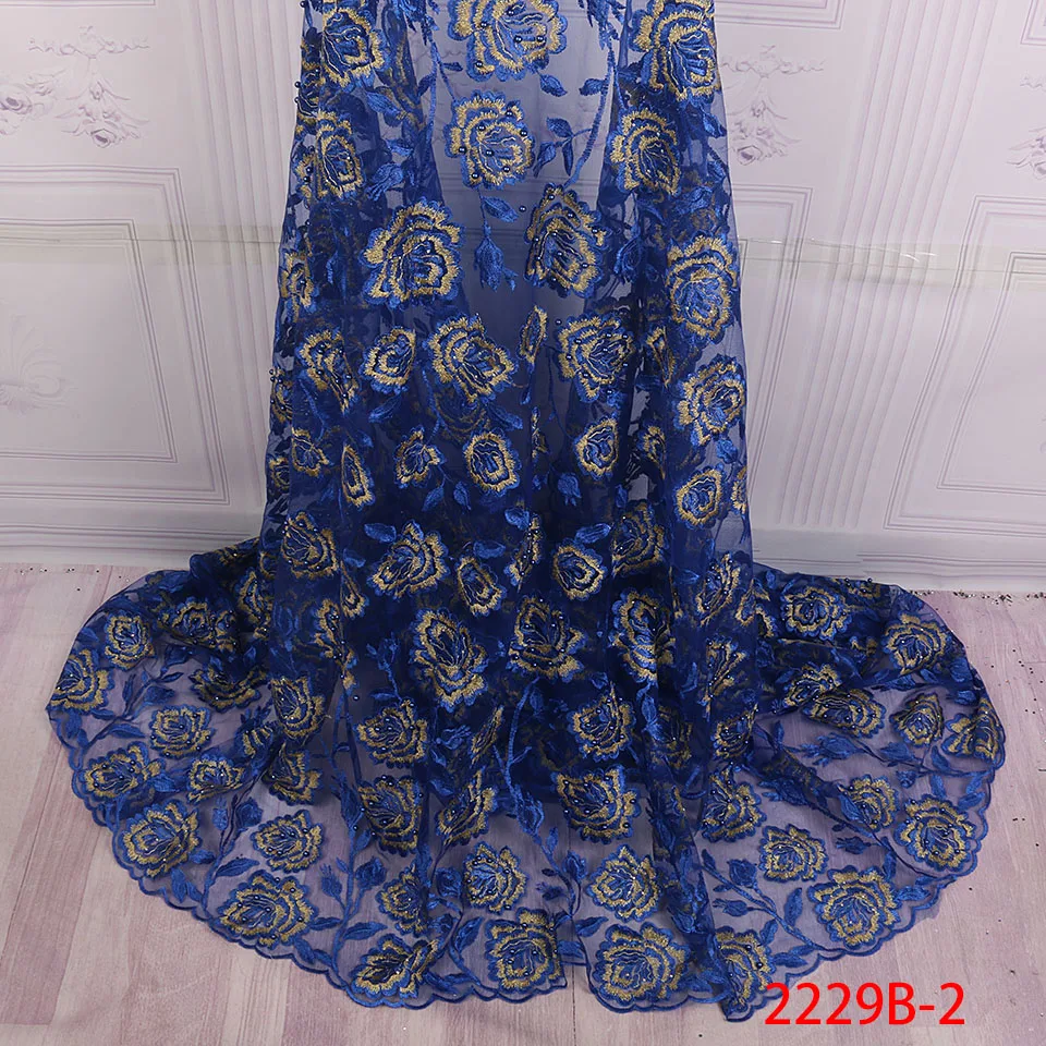 

Blue African Laces Fabric Embroidered Nigerian French Mesh Lace Fabric High Quality 2018 French Net Lace Fabric AMY2229B-2