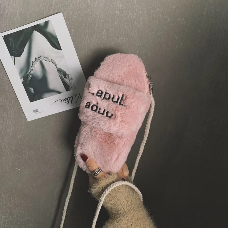 

Personality Design Plush Slippers Modeling Girls handbag Autumn And Winter Bags For Women 2019 Messenger Bag