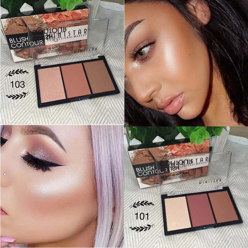 Great buy Offer of  3 Colors Matte Shimmer Blusher Professional Blush Bronzer Face Contour Powder Blush Palette Highlig