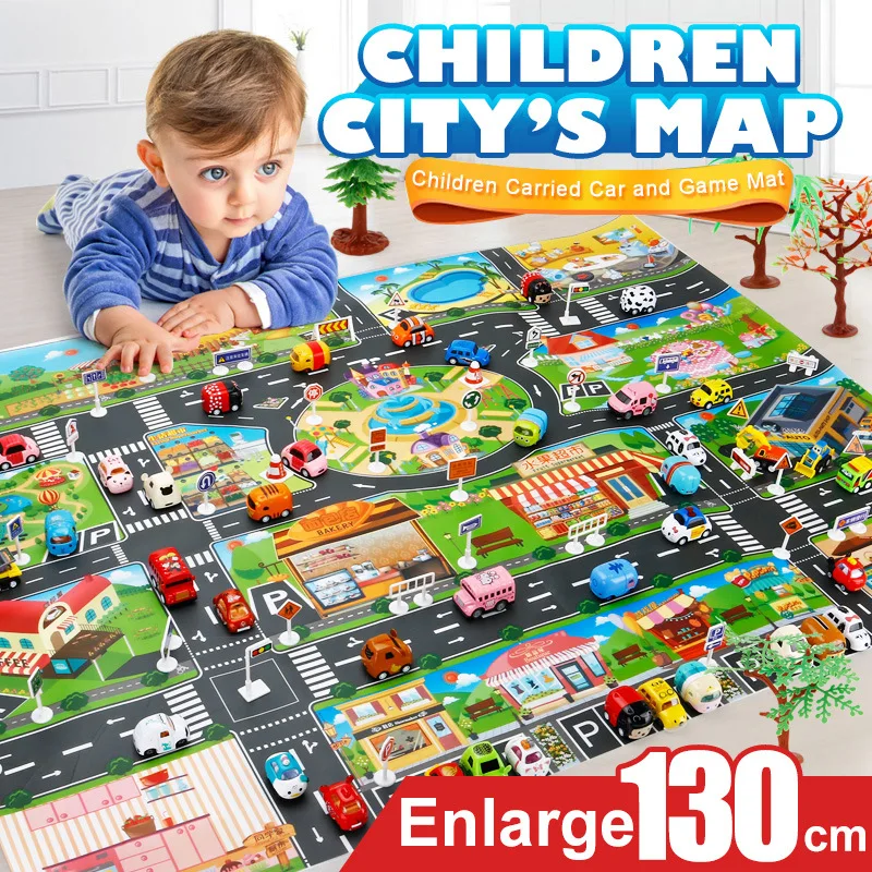 price cut 39Pcs City Map Car Toys Model Crawling Mat Game Pad for Children Interactive Play House (18Pc Road