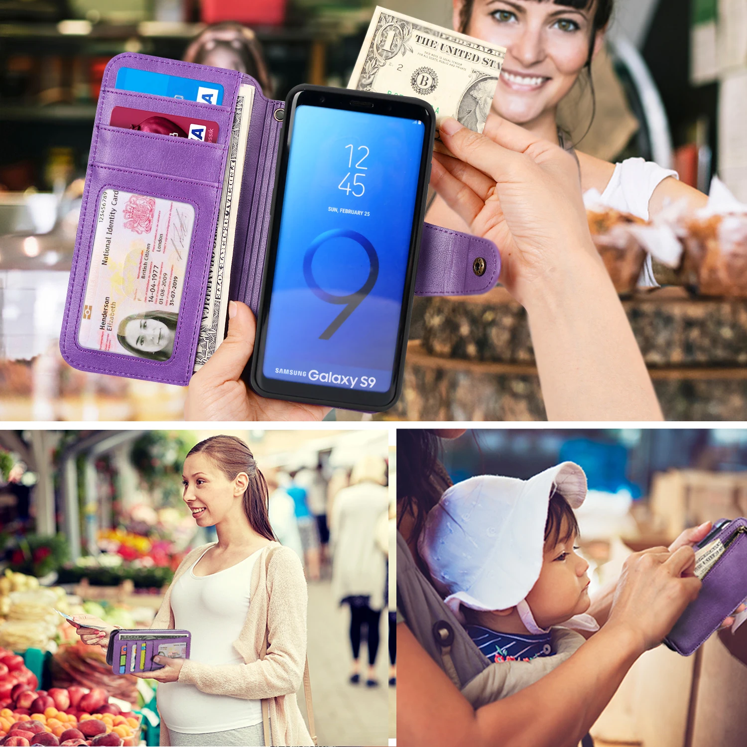 Кожаный чехол книжка CORNMI для Samsung S9 кошелек на молнии сумка телефона с держателем