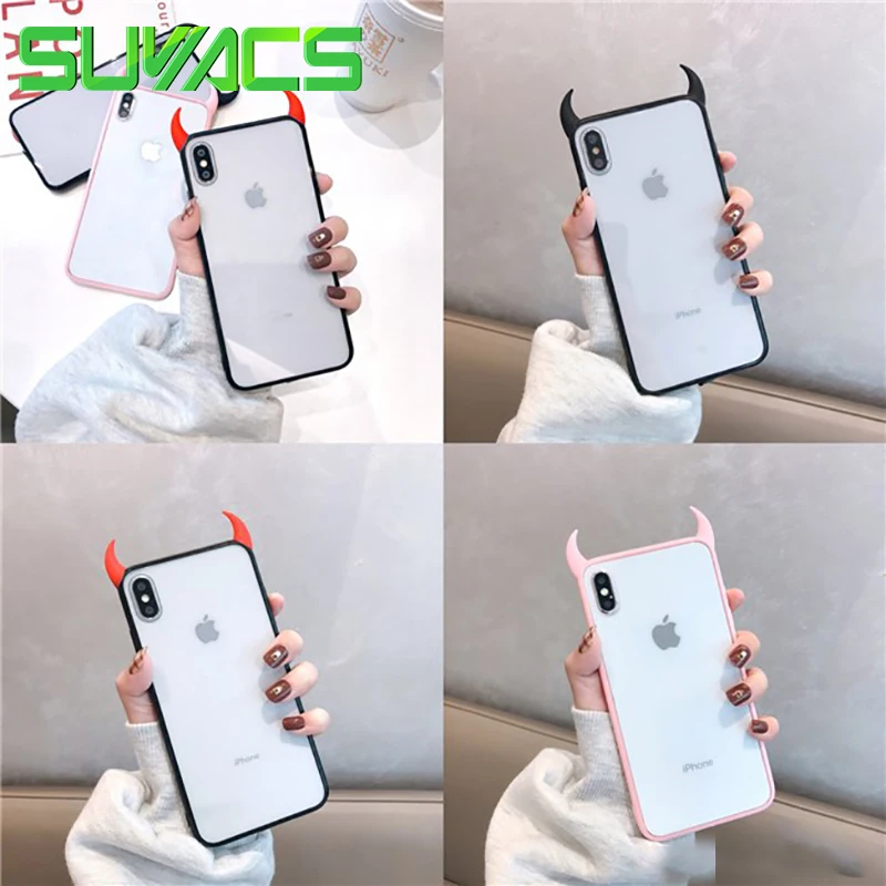 

SUYACS Cool Devil Horn Transparent Acrylic Soft shell Case For iPhone XS MAX XR X 6 6S 7 8 Plus Protector Phone Cases For XS MAX