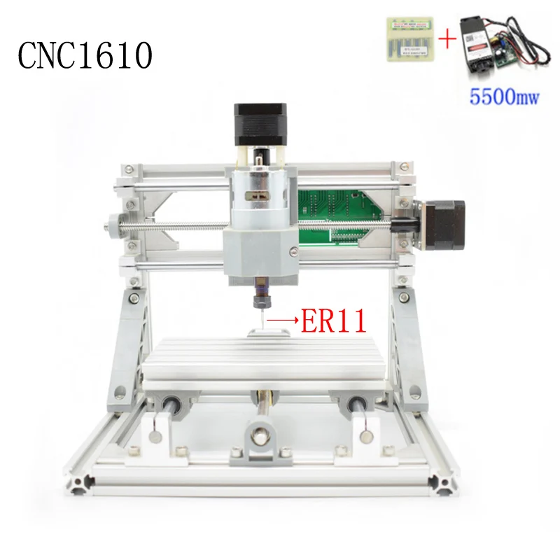 CNC 1610 ER11 лазерный GRBL контроль Diy Мини станок с ЧПУ, рабочая зона 16x10x4,5 см, 3 оси pcb ПВХ фрезерный станок, фрезерный станок по дереву - Цвет: cnc1610 er11 5500mw